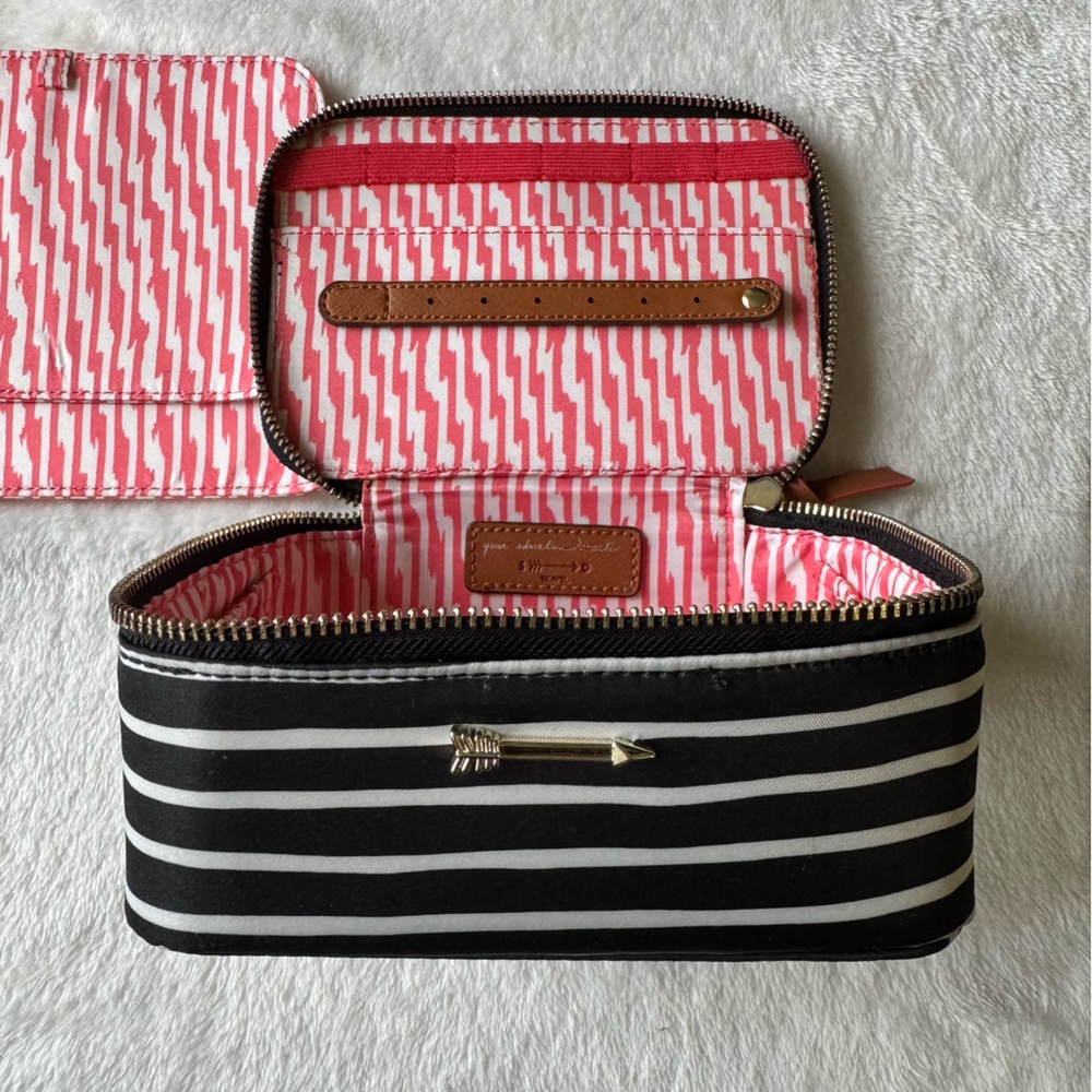 Stella & Dot Black and Cream Stripe Travel Jewelry Box Organizer Case